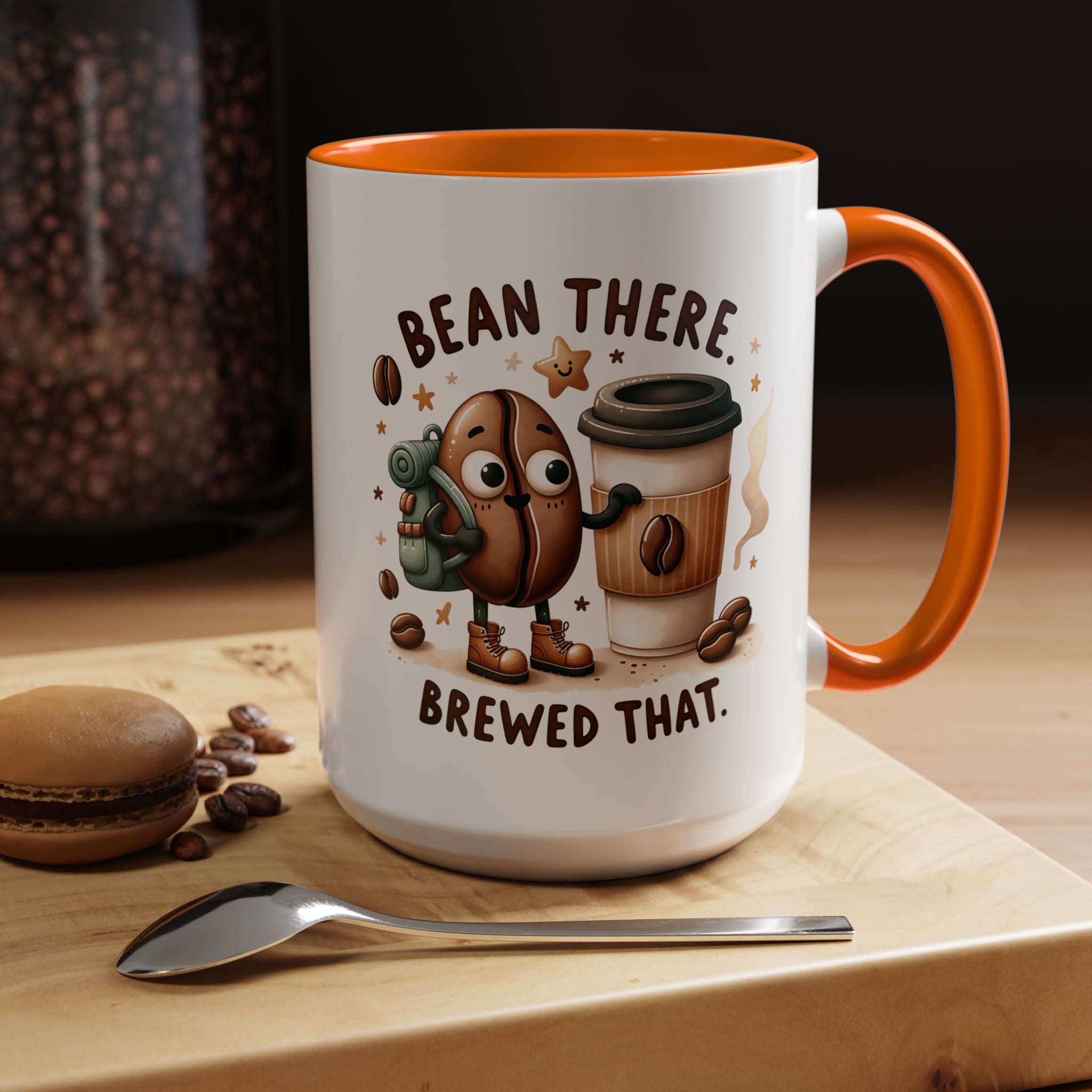 Bean There Brewed That Coffee Mug — Cute Coffee Bean & Cup Accent Mug (11/15oz)