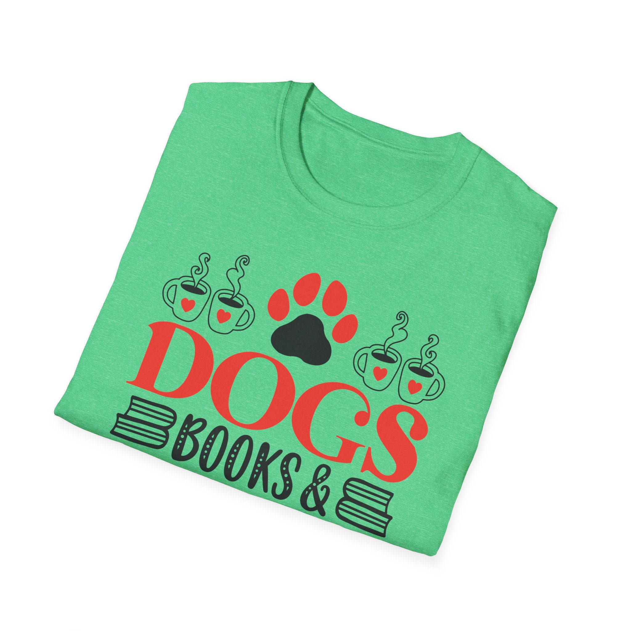 Dogs Books & Coffee T-Shirt (Red) — Dog Lover Reading & Coffee Tee