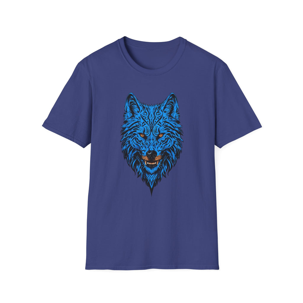 Blue Wolf Head T-Shirt – Stylized Tribal Wolf Graphic Tee