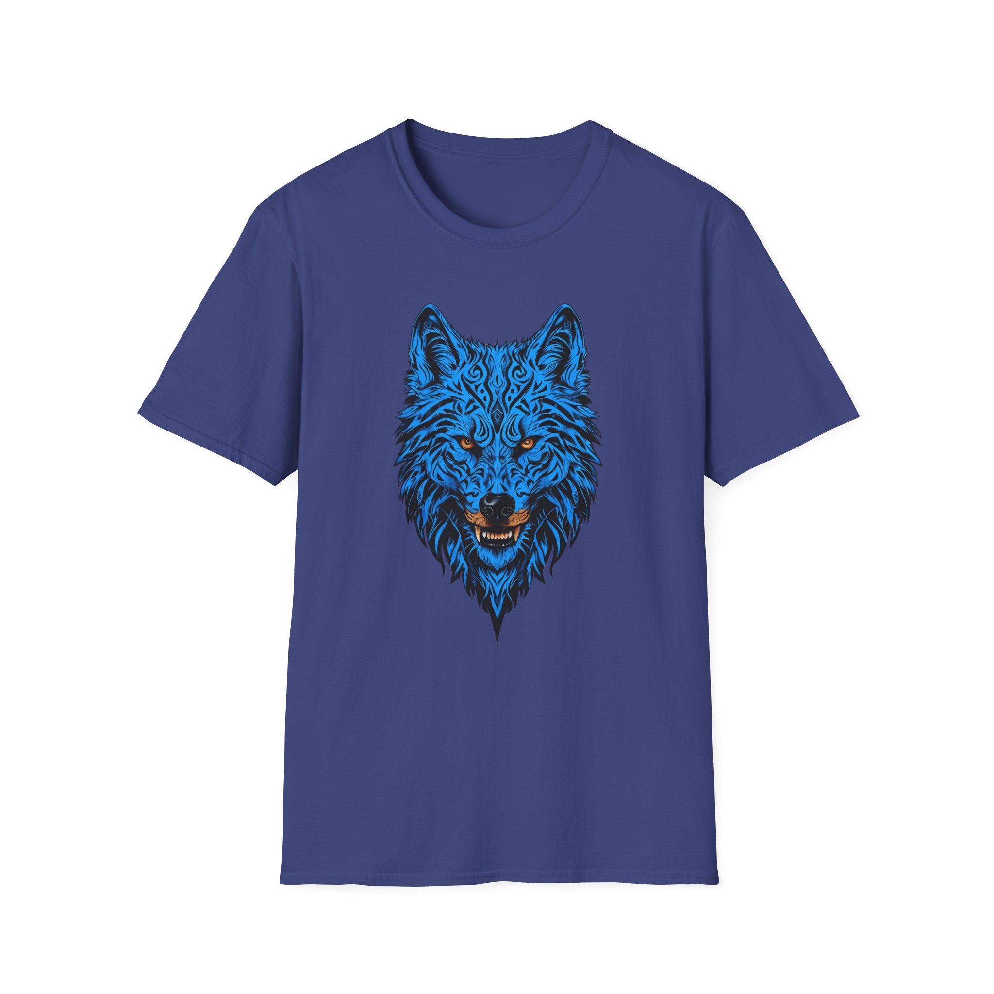 Blue Wolf Head T-Shirt – Stylized Tribal Wolf Graphic Tee