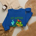 Sip Happens Sweatshirt — Funny Frog Coffee Crewneck