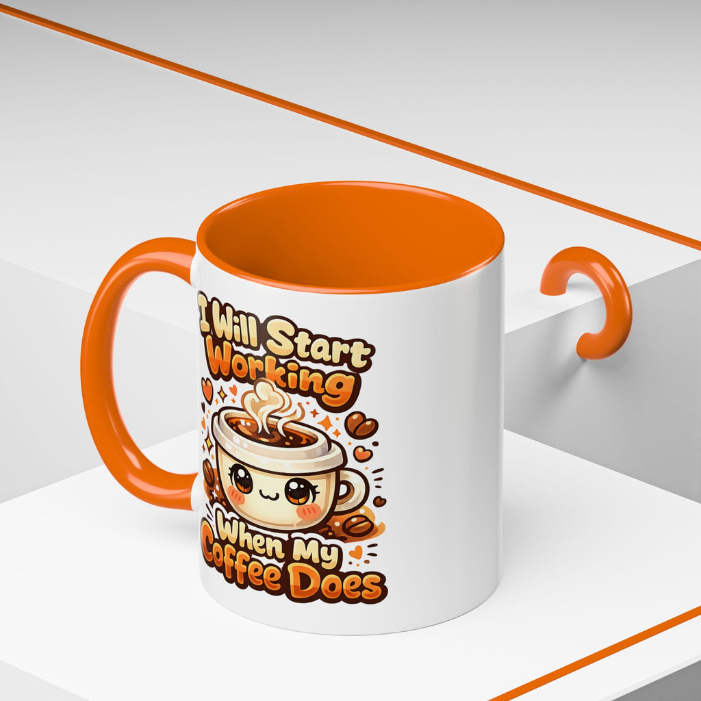 “I Will Start Working When My Coffee Does” Cute Kawaii Coffee Lover Gift — Coffee Mug
