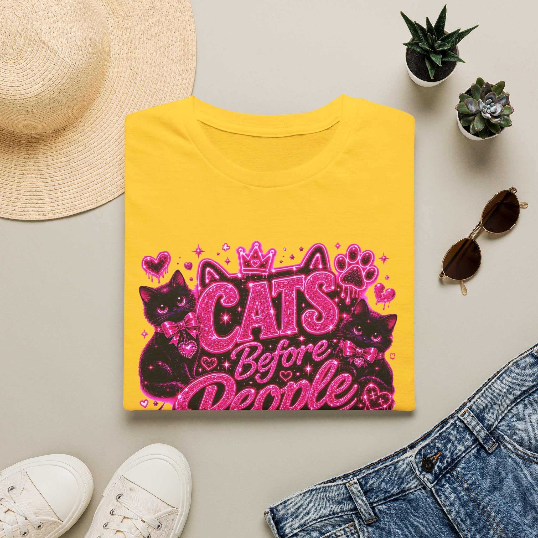 Cats Before People T-Shirt – Cute Pink Cat Graphic Tee