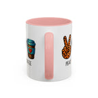 Peace • Love • Coffee Accent Mug — Leopard Peace Sign Coffee Lover Gift