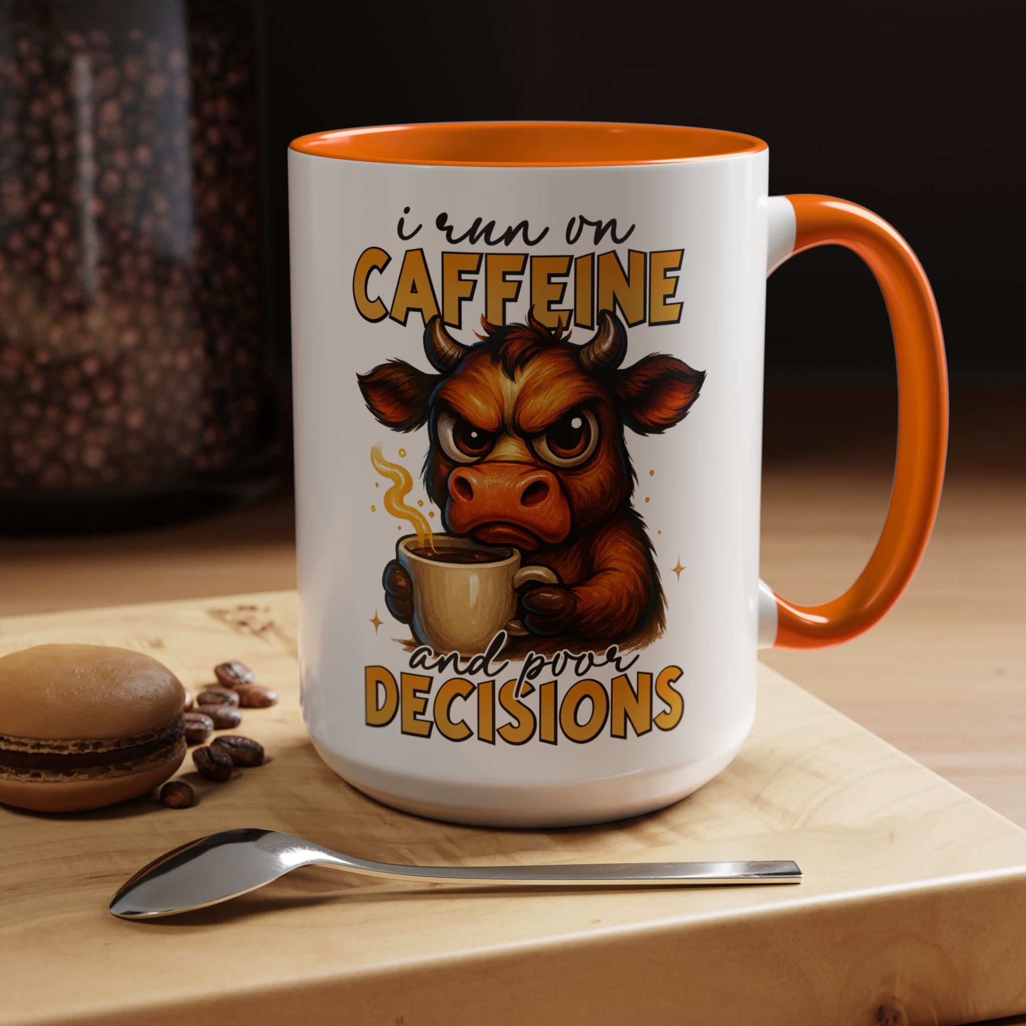 "I Run on Caffeine and Poor Decisions" Funny Cow Gift (11/15 oz) —  Coffee Mug