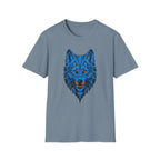 Blue Wolf Head T-Shirt – Stylized Tribal Wolf Graphic Tee