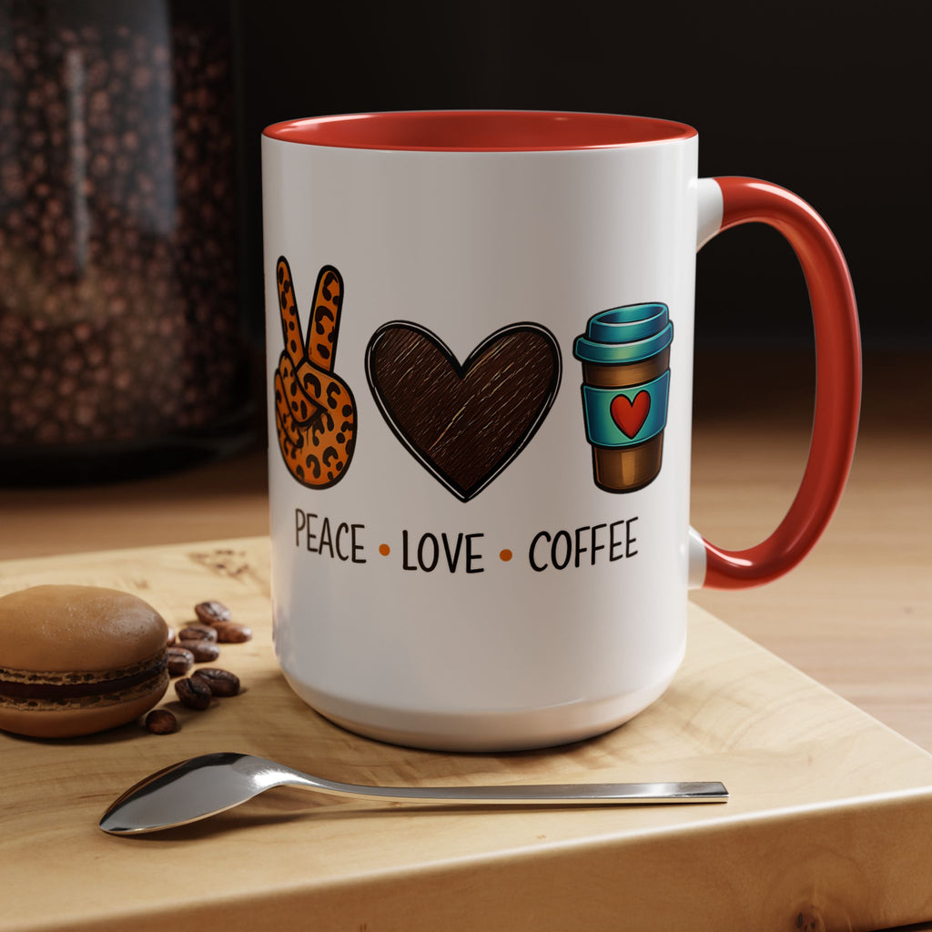 Peace • Love • Coffee Accent Mug — Leopard Peace Sign Coffee Lover Gift