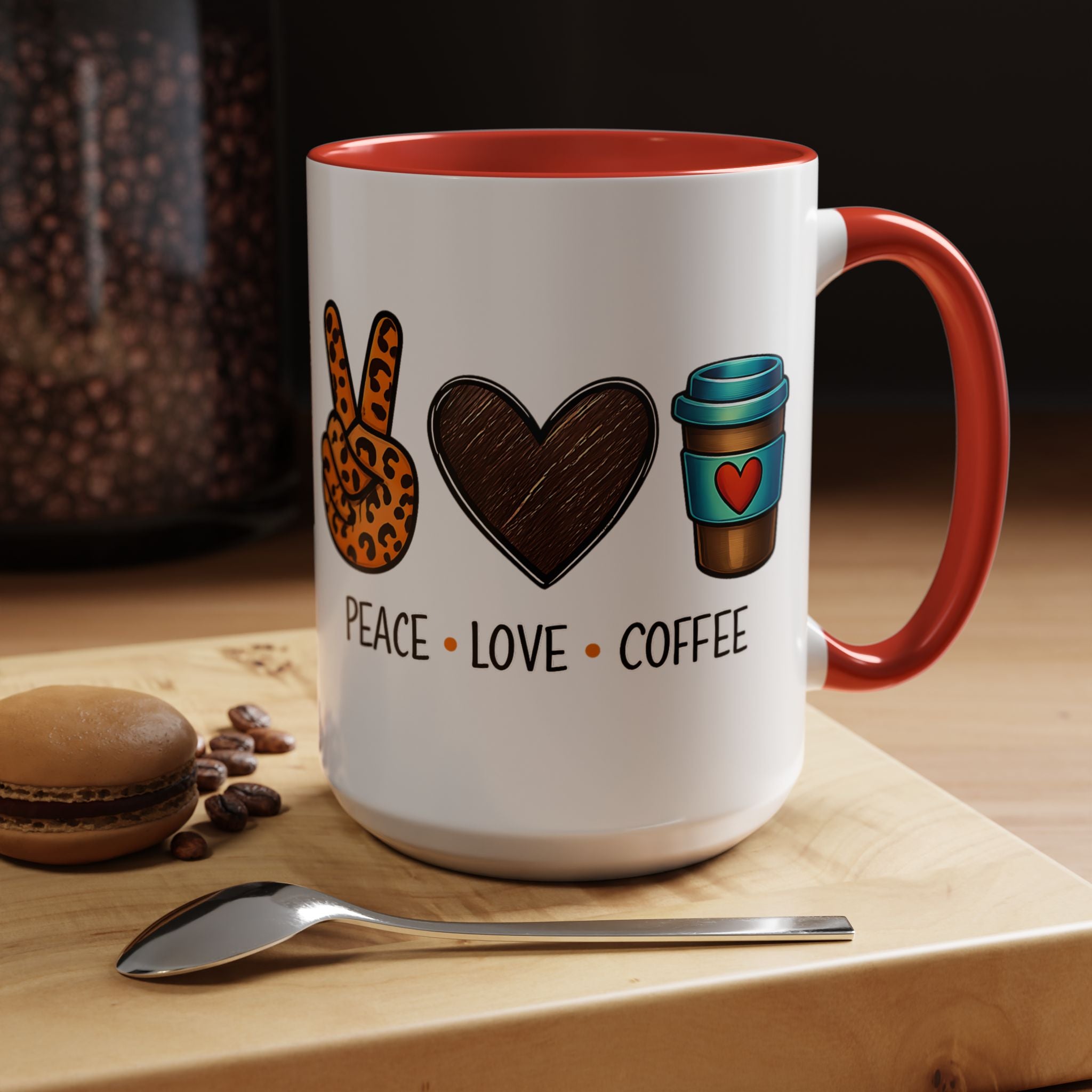 Peace • Love • Coffee Accent Mug — Leopard Peace Sign Coffee Lover Gift