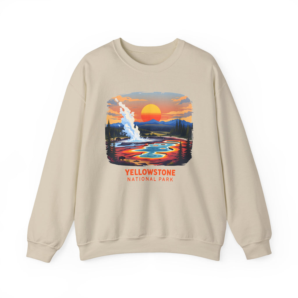 Yellowstone National Park Sunset Geyser Graphic Sweatshirt