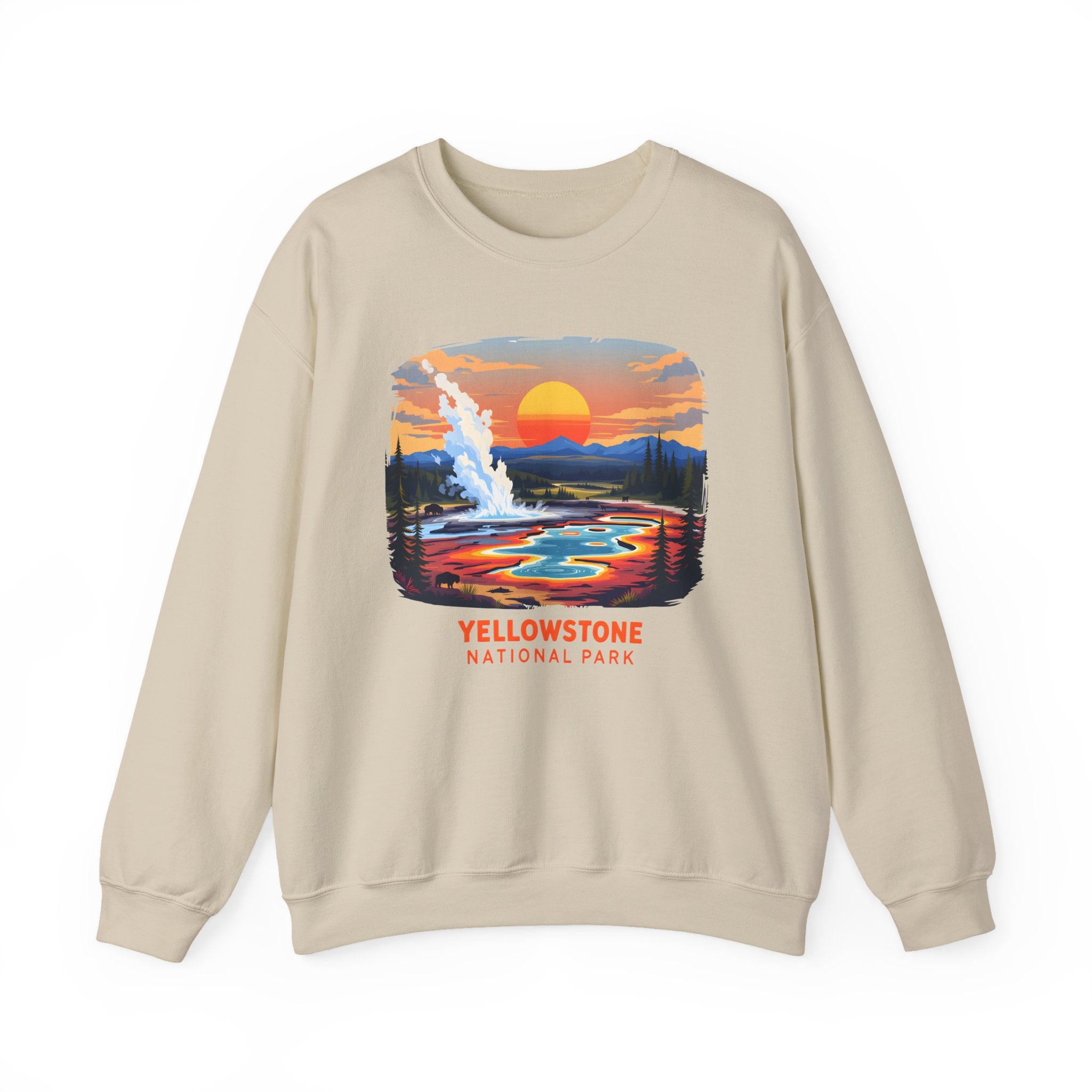 Yellowstone National Park Sunset Geyser Graphic Sweatshirt