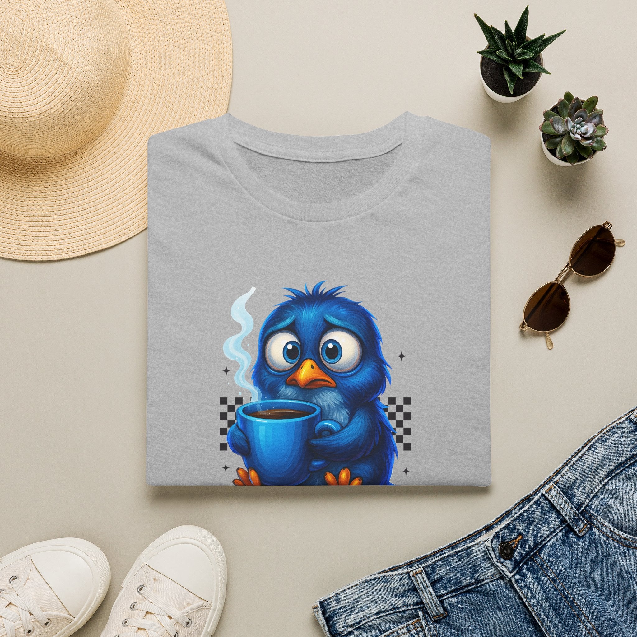 Cute Blue Bird 'Coffee First Adult' Graphic Tee — T-Shirt