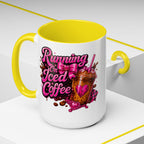"Running on Iced Coffee" Pink Graphic Accent Mug (11/15oz) — Coffee Mug