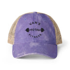 Embroidered "Van's Total Fitness" Barbell Washed Mesh-Ponytail Back Cap