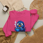 Coffee First Adult Sweatshirt — Cute Blue Bird Coffee Crewneck