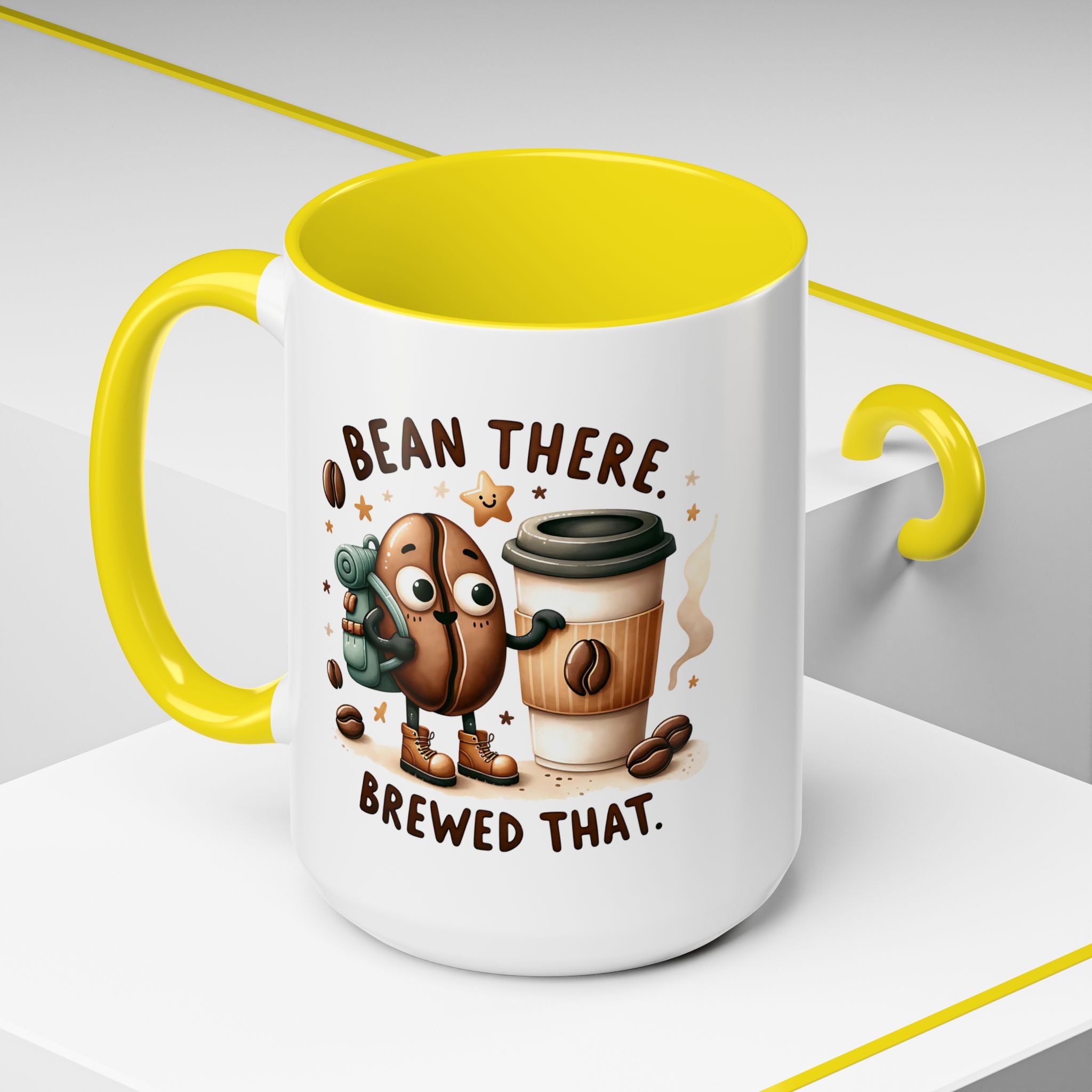 Bean There Brewed That Coffee Mug — Cute Coffee Bean & Cup Accent Mug (11/15oz)