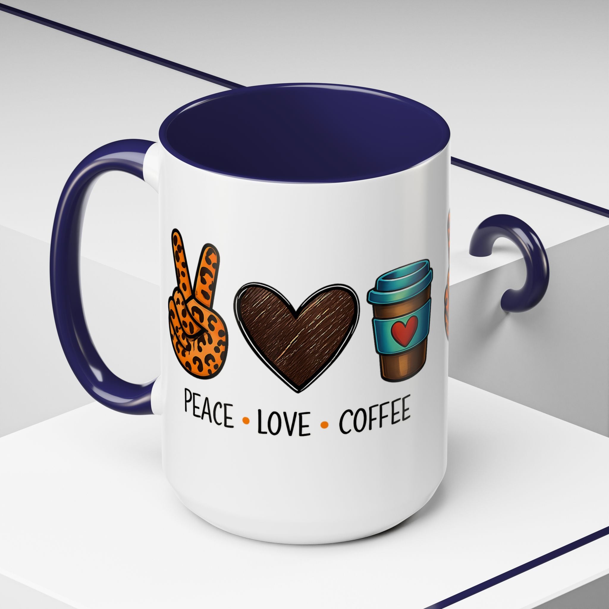 Peace • Love • Coffee Accent Mug — Leopard Peace Sign Coffee Lover Gift