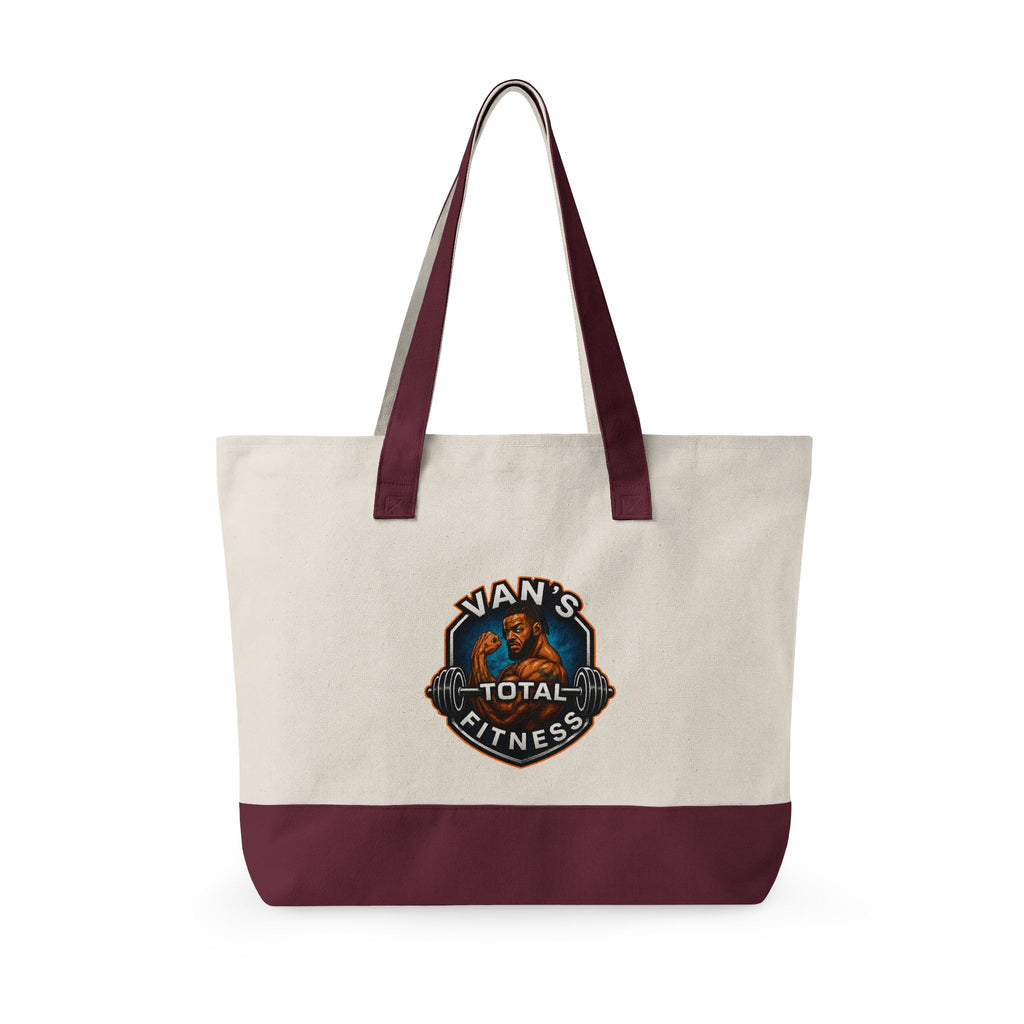 Fitness Logo Canvas Tote Bag — "Van's Total Fitness" Zippered Beach & Gym Tote