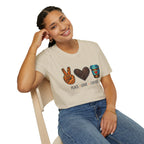 Peace Love Coffee T-Shirt — Retro Leopard Peace Sign & Heart Coffee Cup Tee