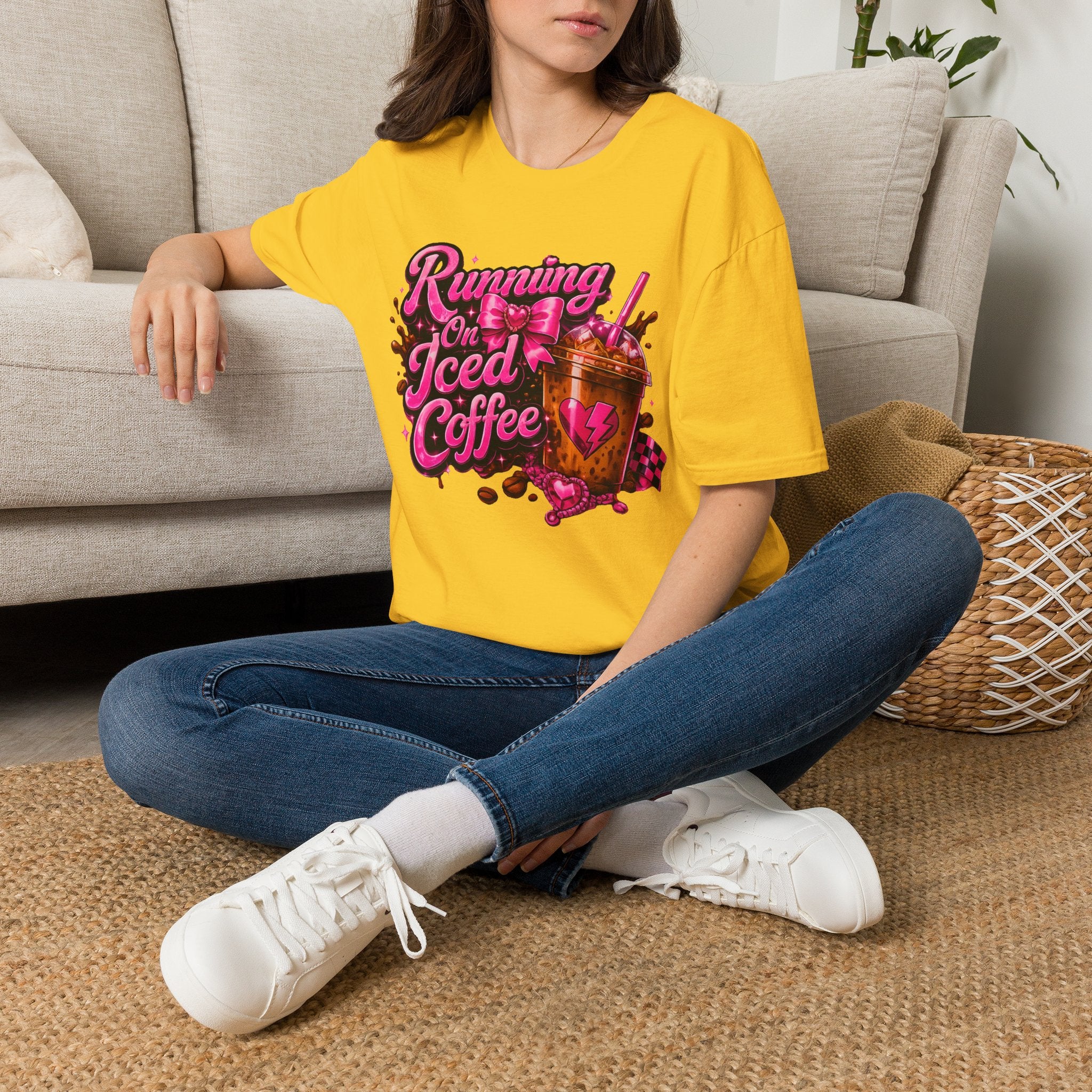 Running on Iced Coffee T-Shirt — Cute Pink Coffee Graphic Tee