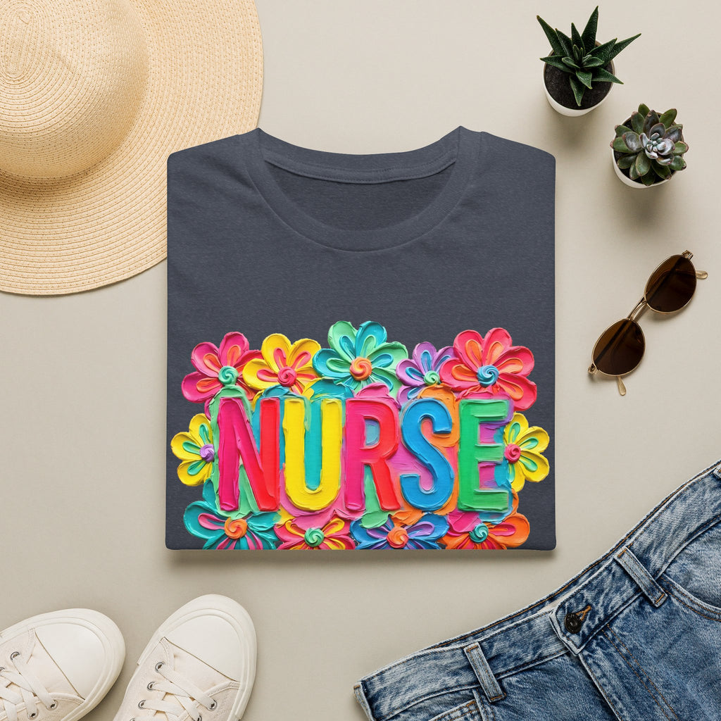 Nurse Floral Rainbow T-Shirt — Colorful Flower Tribute for Nurses