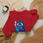 Coffee First Adult Sweatshirt — Cute Blue Bird Coffee Crewneck