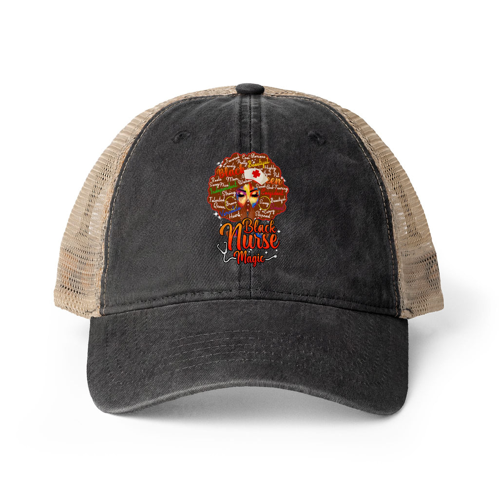 Black Nurse Magic Ponytail Back Hat - Women's Washed Mesh-Back Cap
