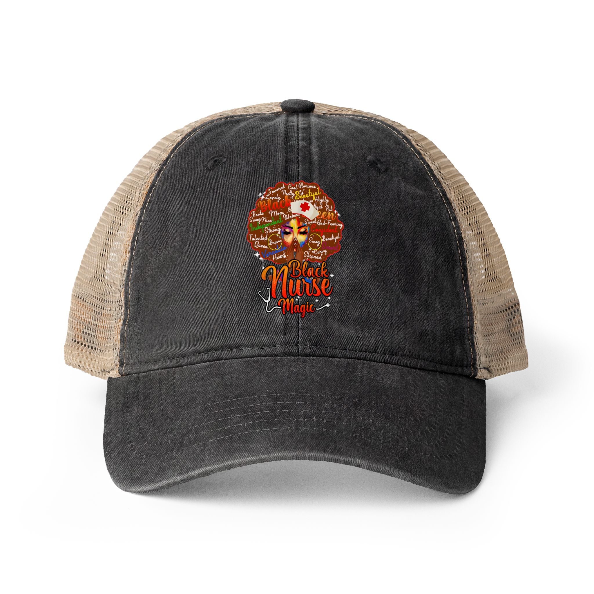 Black Nurse Magic Ponytail Back Hat - Women's Washed Mesh-Back Cap