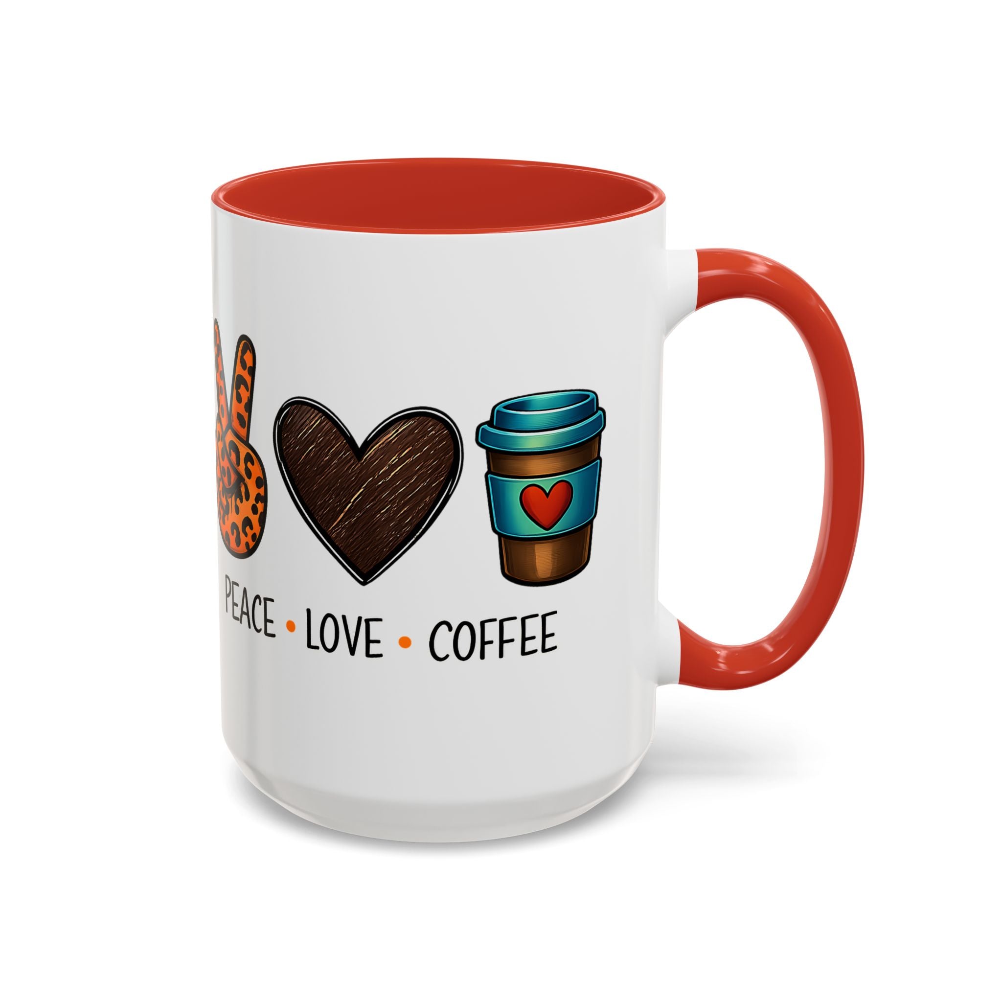 Peace • Love • Coffee Accent Mug — Leopard Peace Sign Coffee Lover Gift