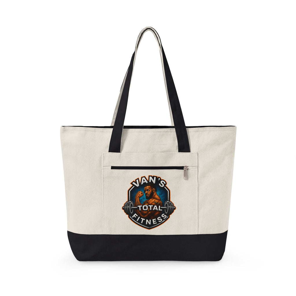 Fitness Logo Canvas Tote Bag — "Van's Total Fitness" Zippered Beach & Gym Tote