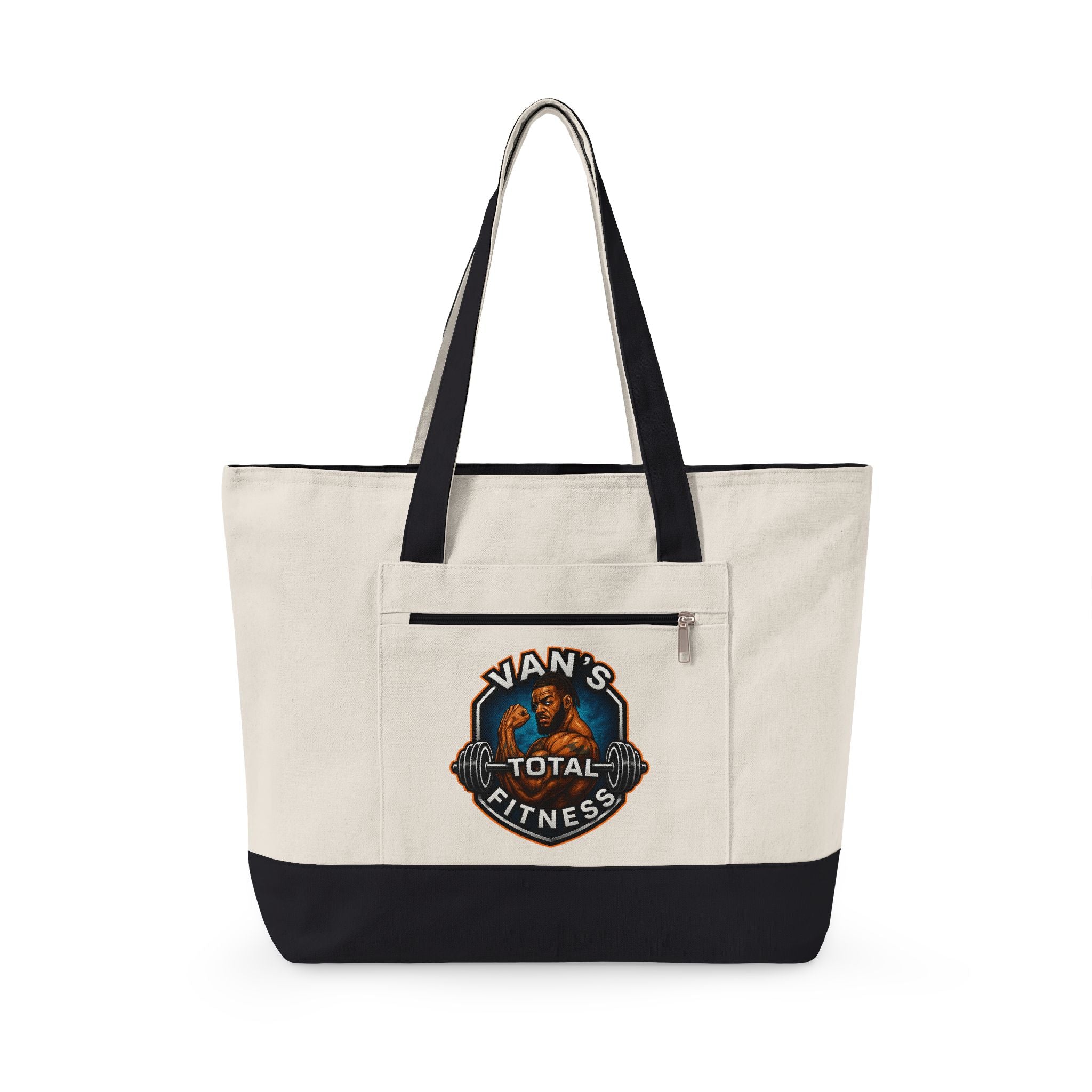 Fitness Logo Canvas Tote Bag — "Van's Total Fitness" Zippered Beach & Gym Tote