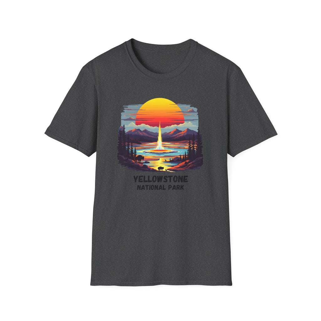 Yellowstone National Park T-Shirt — Retro Geyser Sunset Outdoor Tee