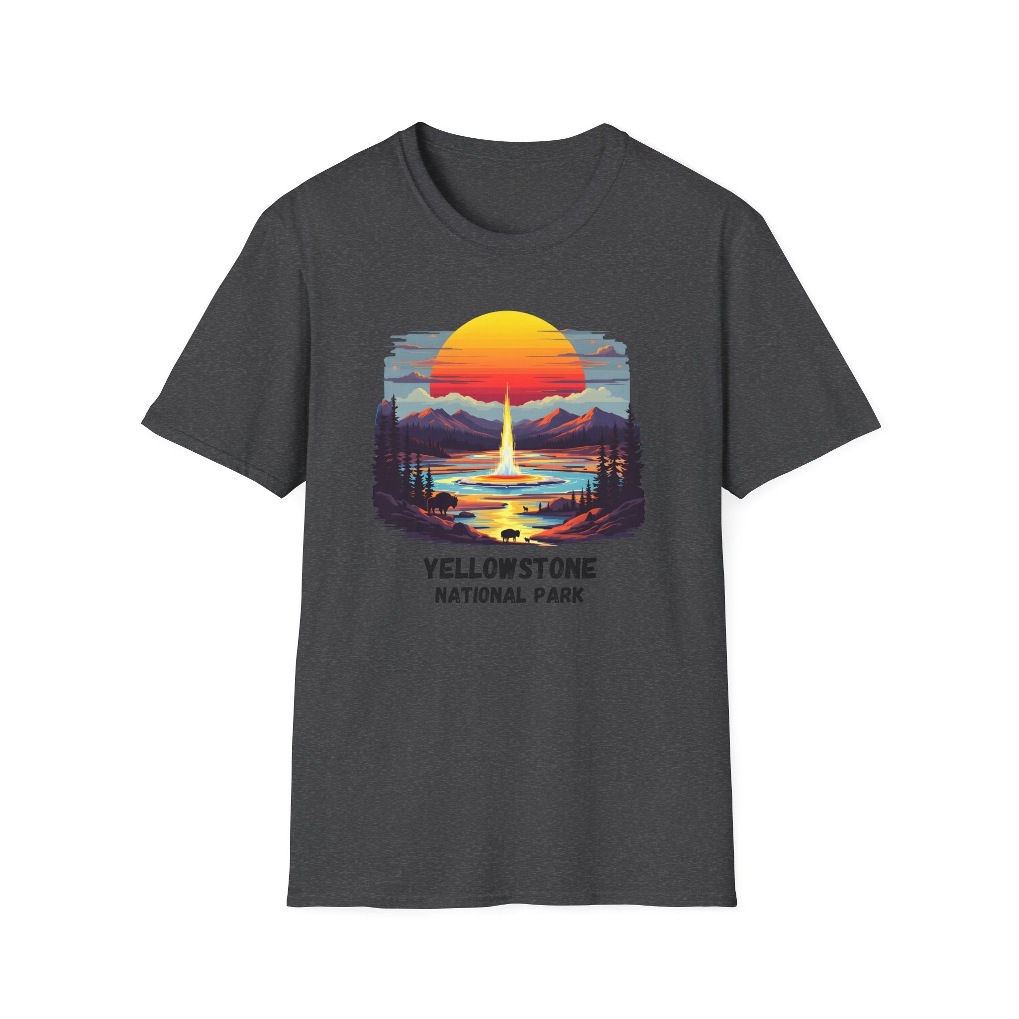Yellowstone National Park T-Shirt — Retro Geyser Sunset Outdoor Tee