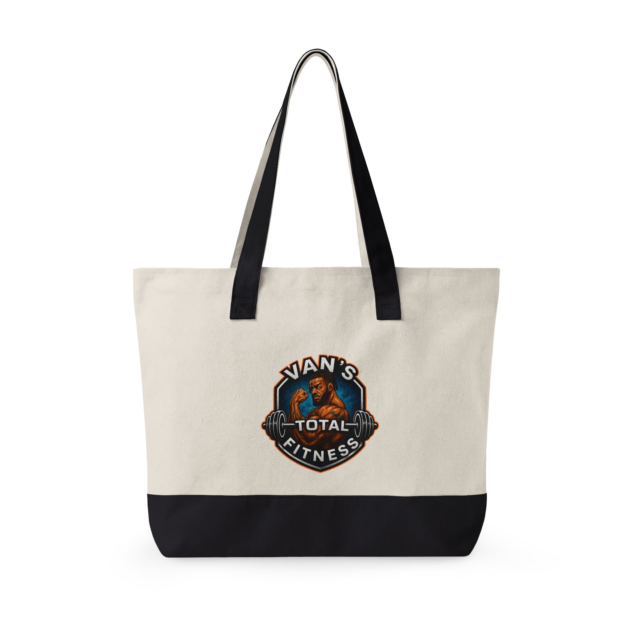 Fitness Logo Canvas Tote Bag — "Van's Total Fitness" Zippered Beach & Gym Tote