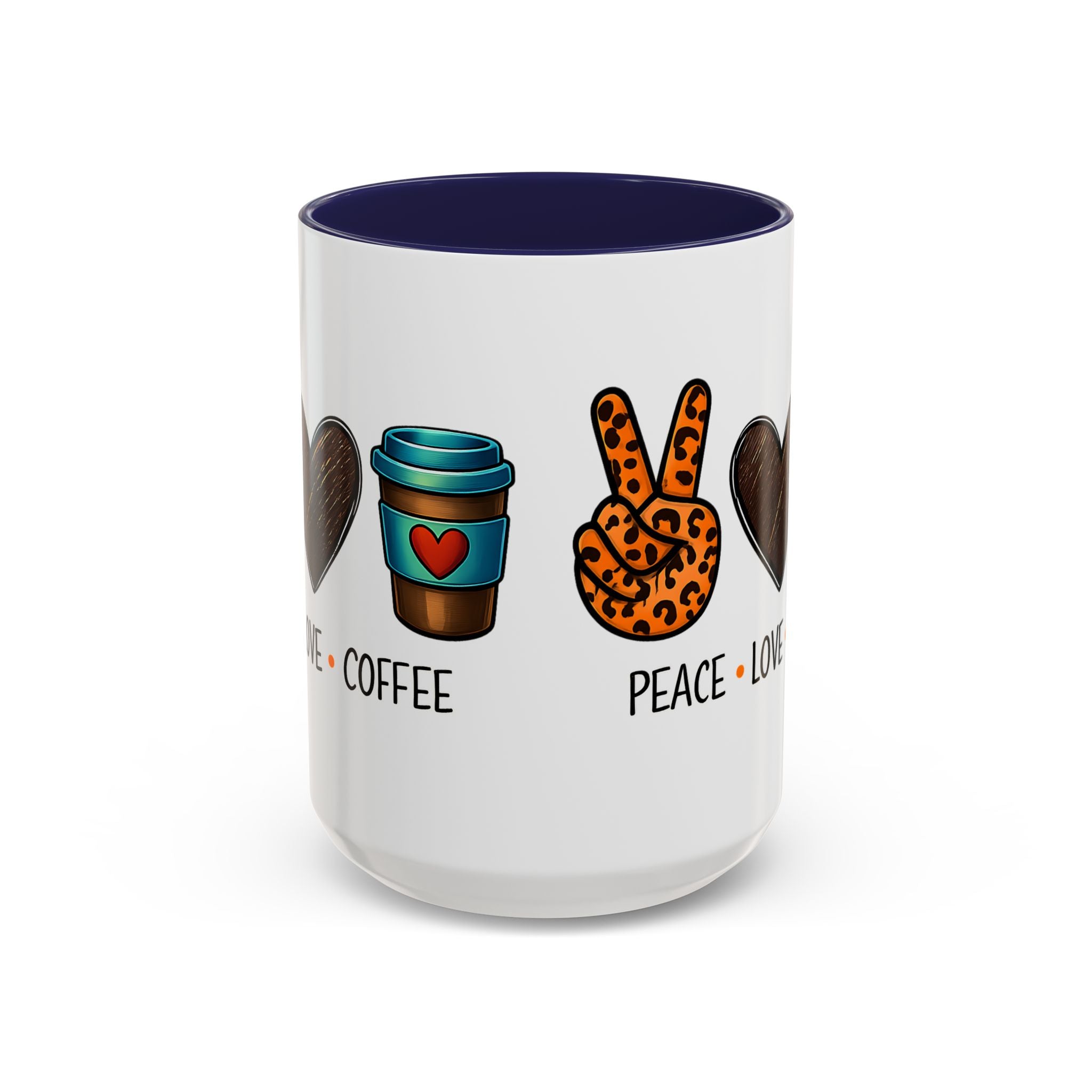 Peace • Love • Coffee Accent Mug — Leopard Peace Sign Coffee Lover Gift
