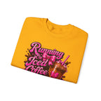 "Running On Iced Coffee" Graphic Cozy Coffee Lover — Pullover Crewneck Sweatshirt