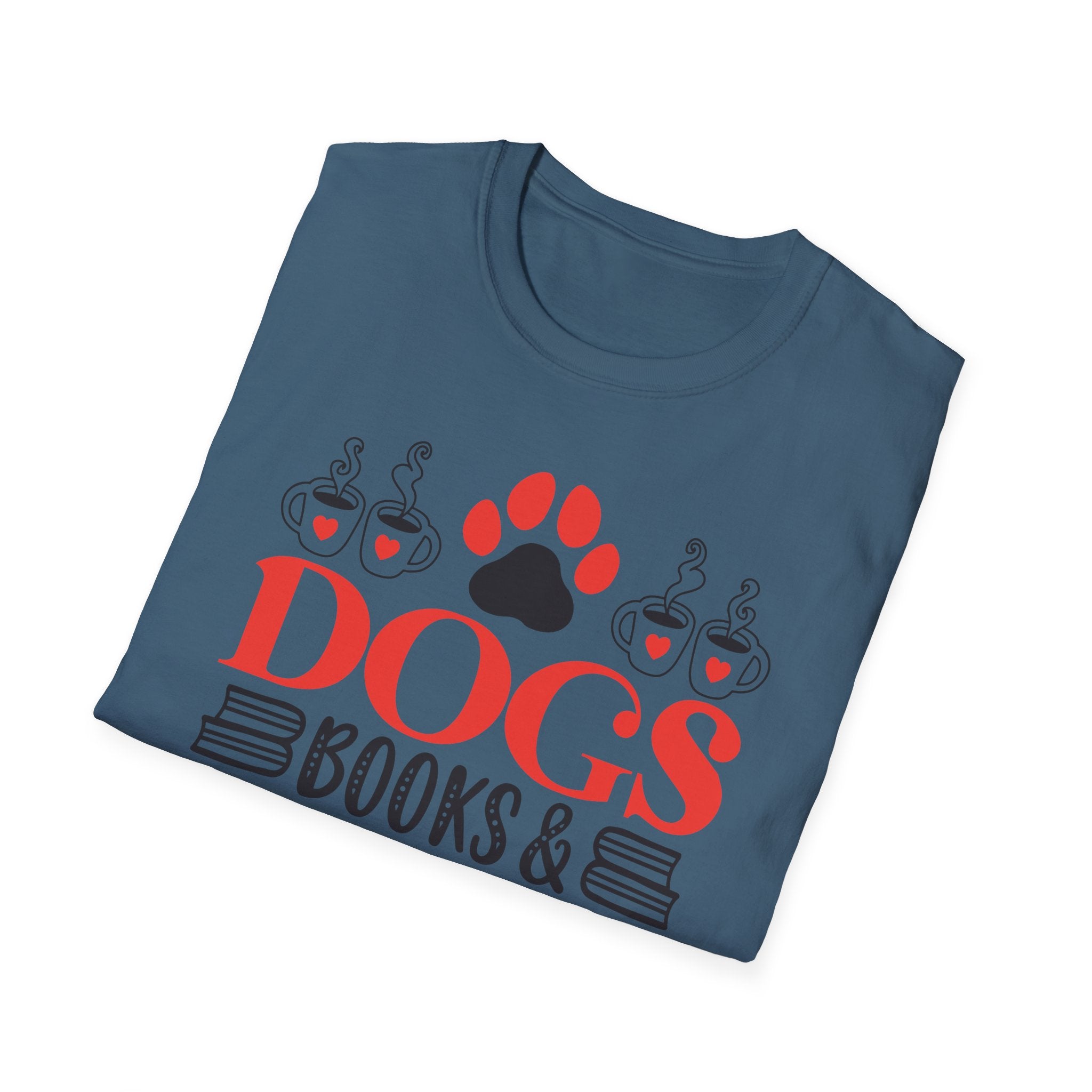 Dogs Books & Coffee T-Shirt (Red) — Dog Lover Reading & Coffee Tee