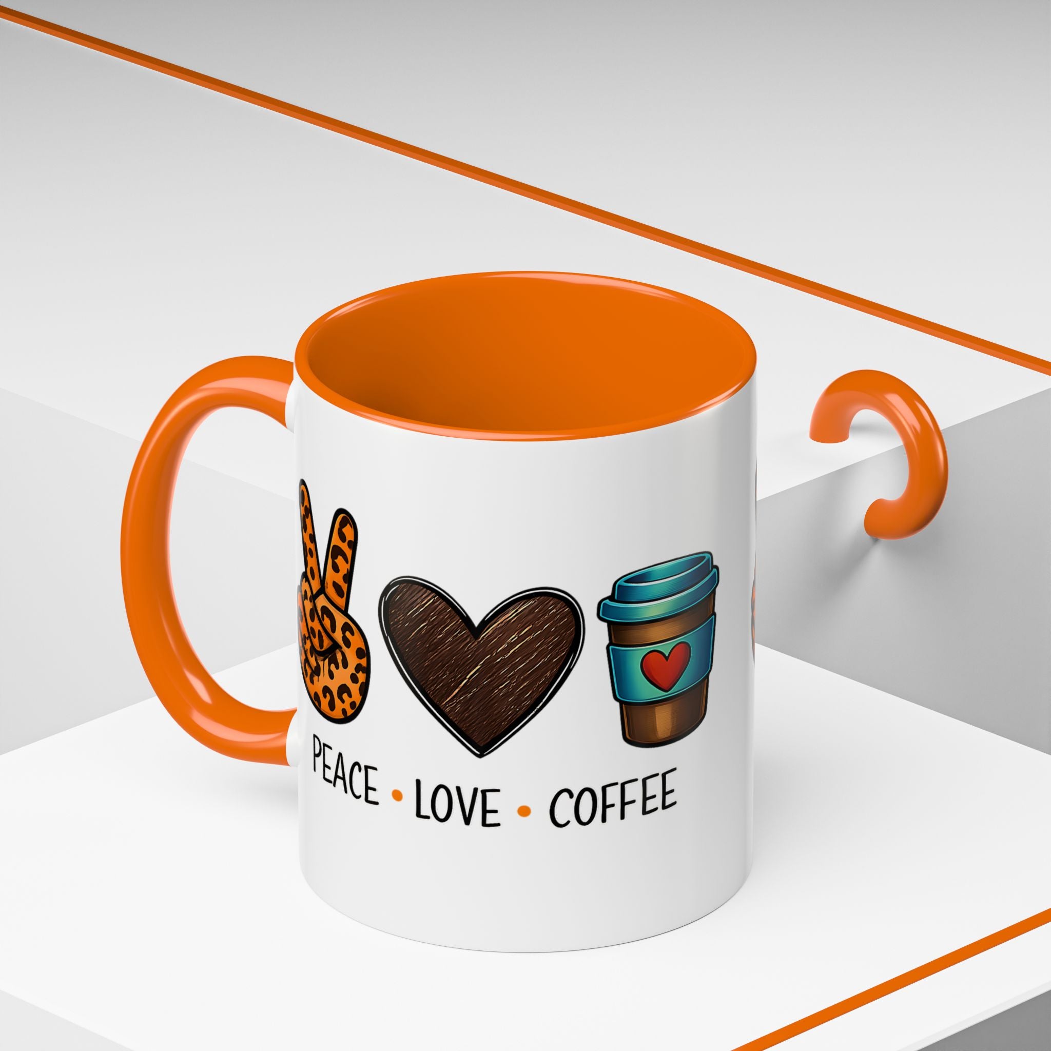 Peace • Love • Coffee Accent Mug — Leopard Peace Sign Coffee Lover Gift