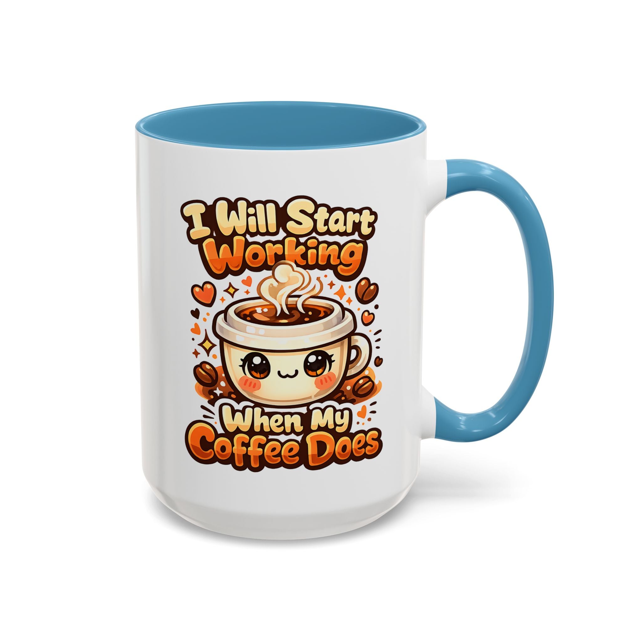 “I Will Start Working When My Coffee Does” Cute Kawaii Coffee Lover Gift — Coffee Mug