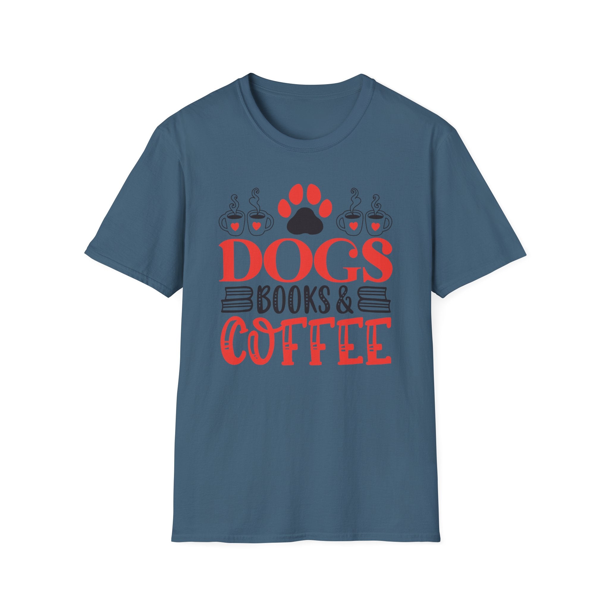 Dogs Books & Coffee T-Shirt (Red) — Dog Lover Reading & Coffee Tee