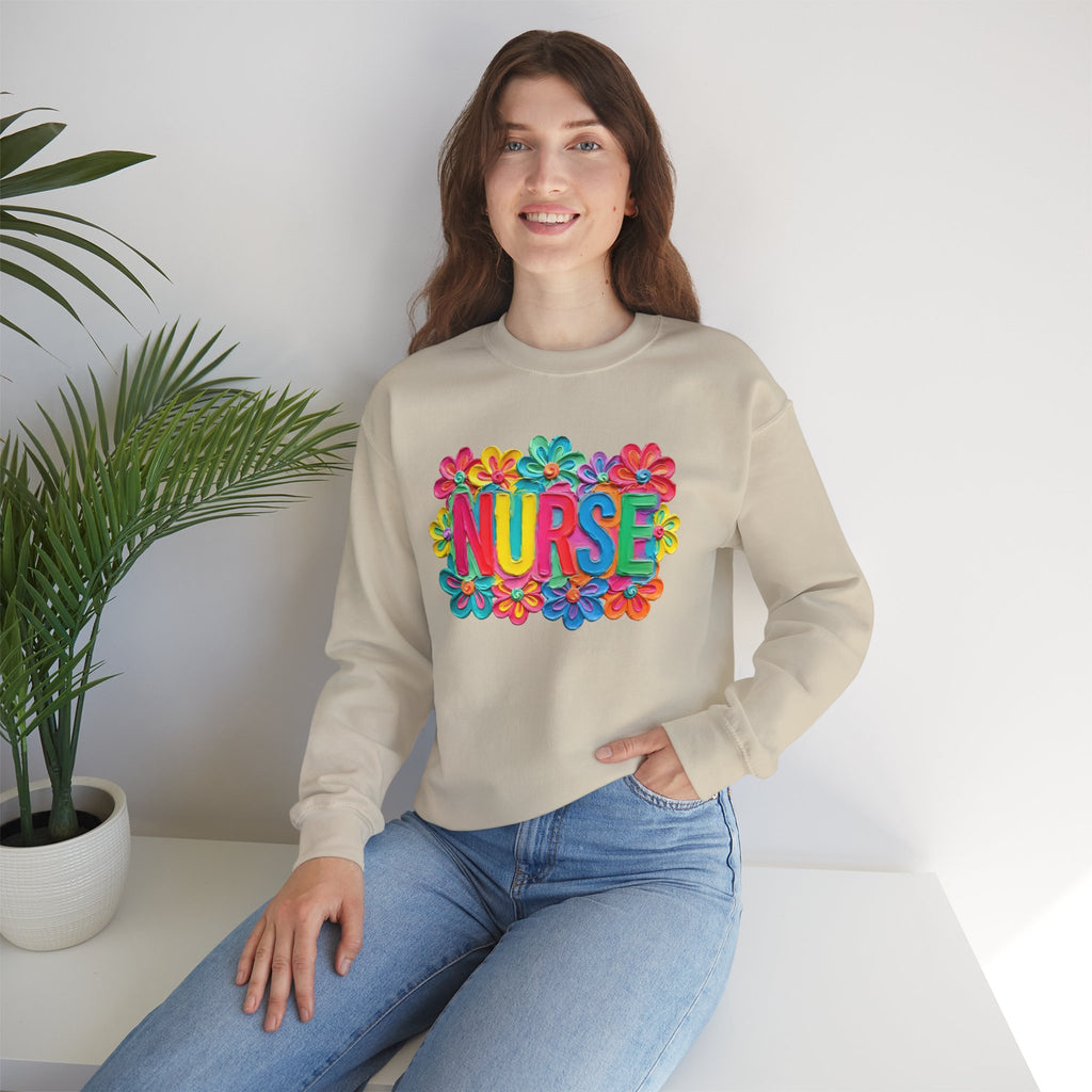 Nurse Floral Crewneck Sweatshirt — Colorful Flower Nursing Sweatshirt