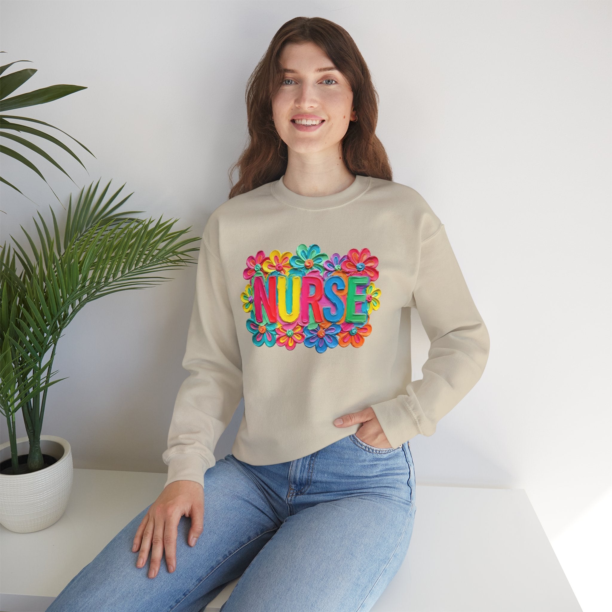 Nurse Floral Crewneck Sweatshirt — Colorful Flower Nursing Sweatshirt
