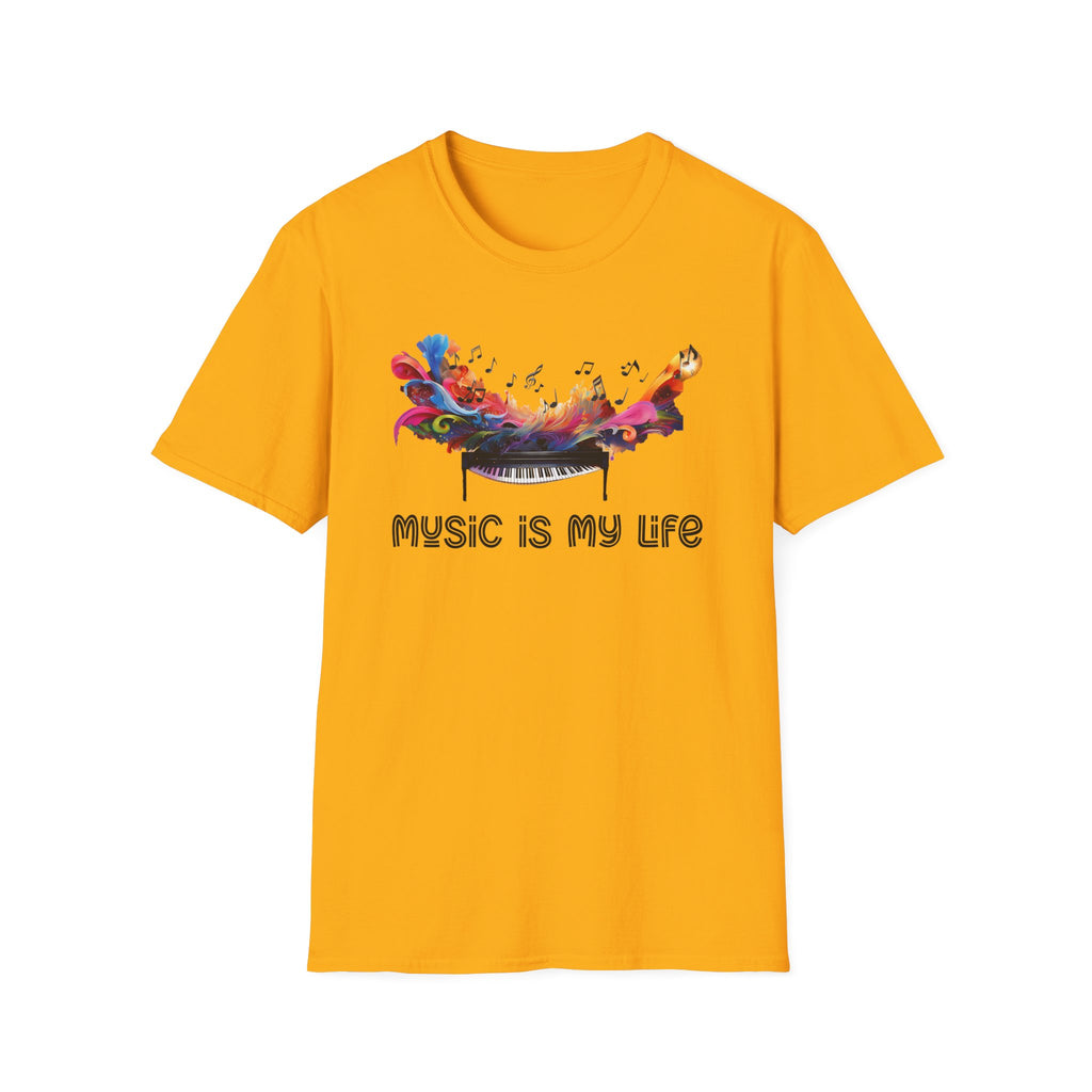 Music Is My Life T-Shirt — Colorful Piano Splash Graphic Tee