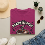 Death Before Decaf Coffee T-Shirt — Bold Skull Coffee Lover Tee