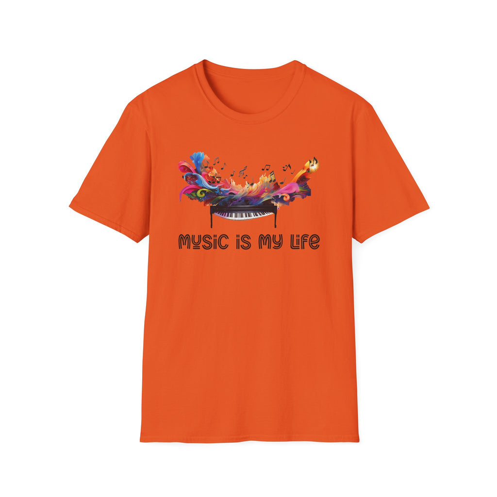 Music Is My Life T-Shirt — Colorful Piano Splash Graphic Tee