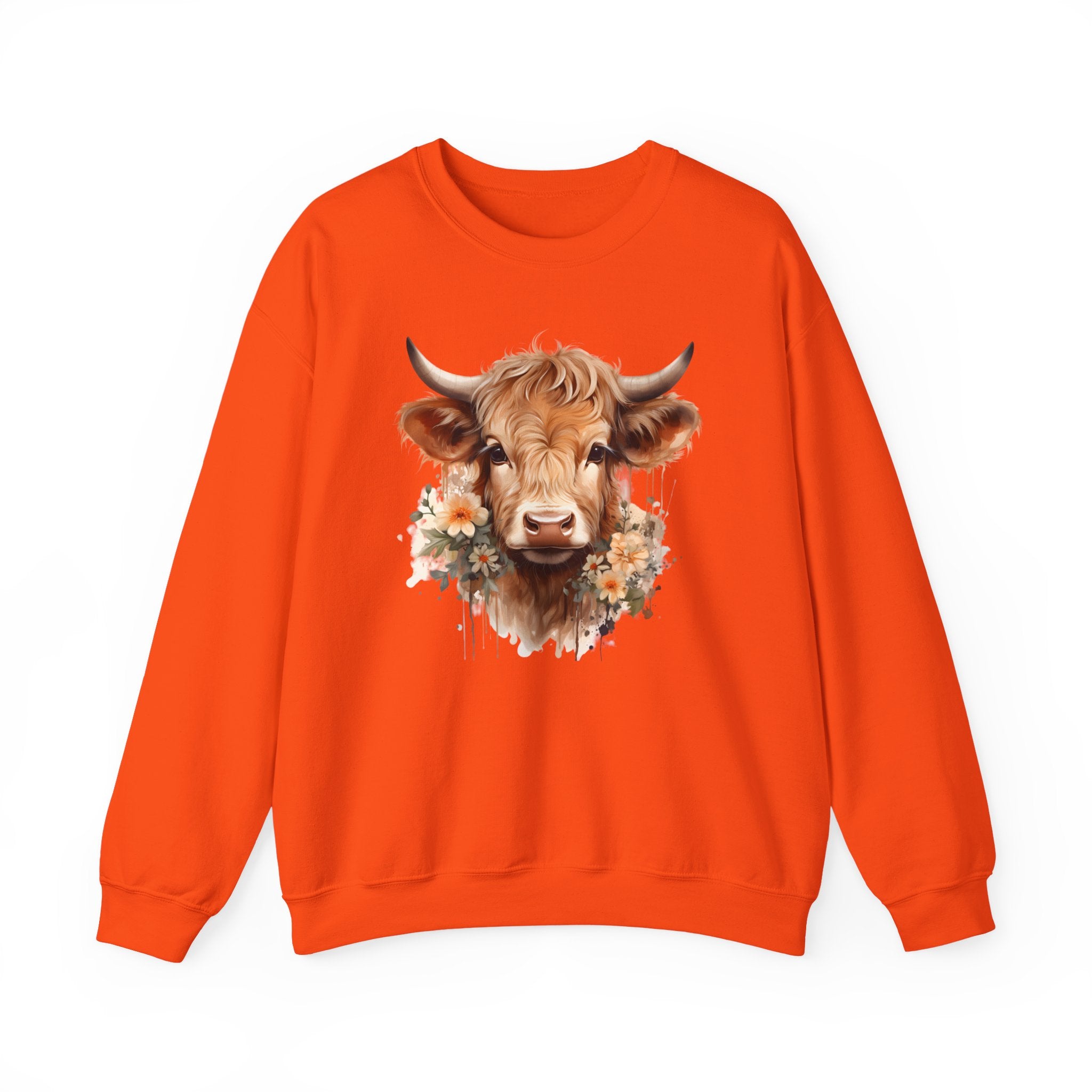 Cow Floral Crewneck Sweatshirt — Cute Cow Face with Daisies