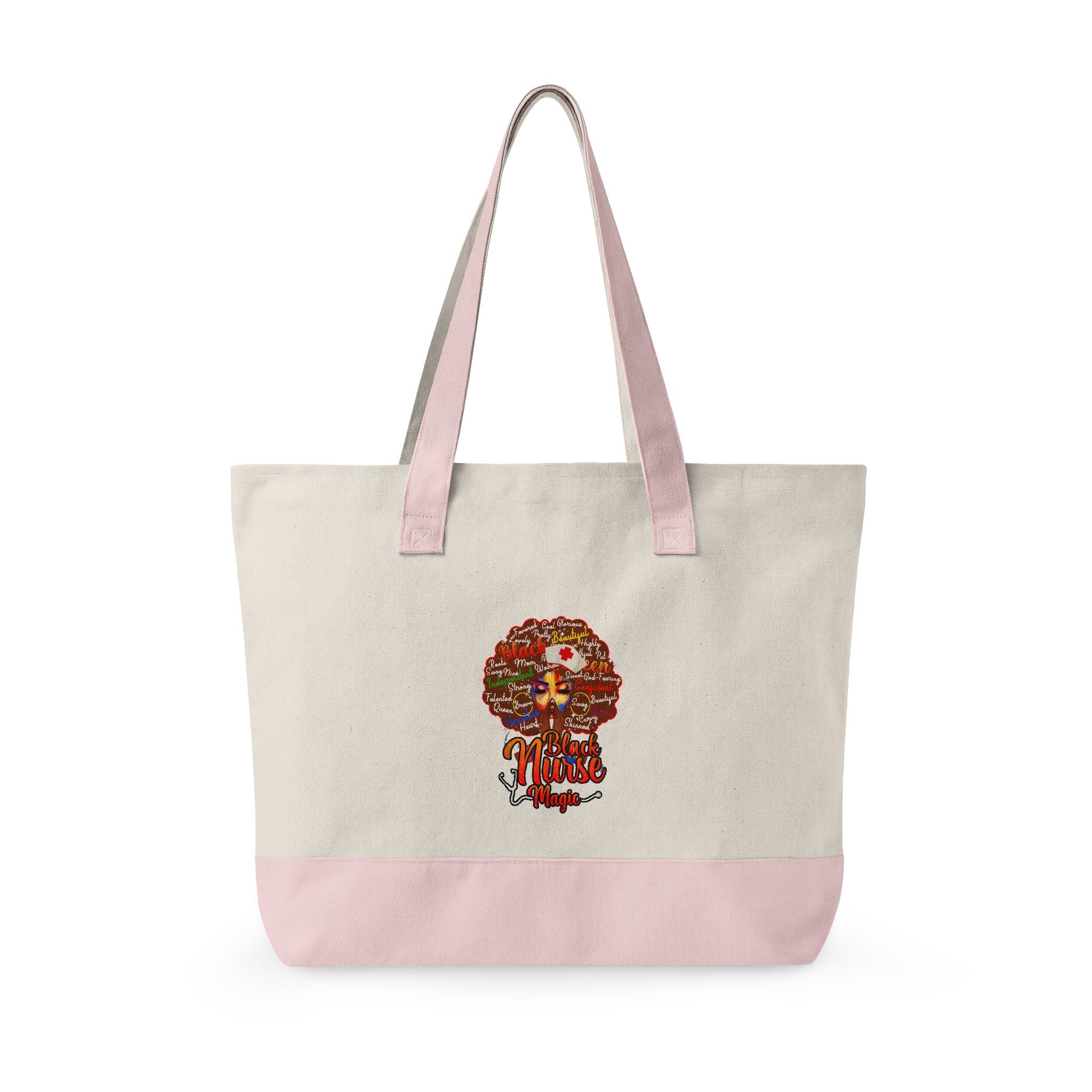 Black Nurse Magic w/Brown Afro Canvas Tote — Zippered Floral Calavera Bag