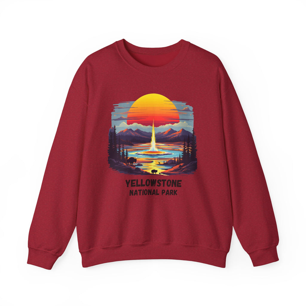 Yellowstone National Park Sweatshirt — Retro Sunset Geyser Crewneck