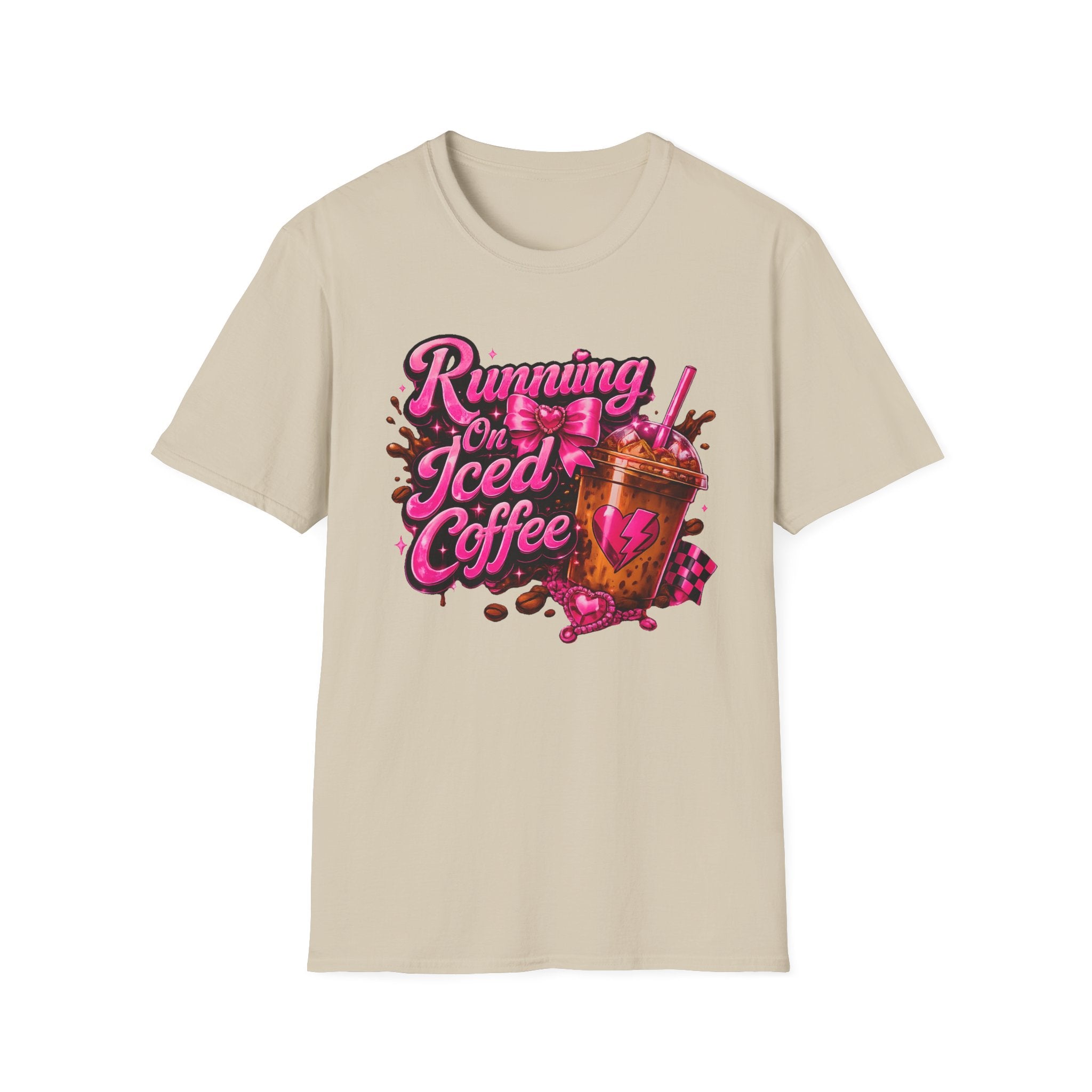 Running on Iced Coffee T-Shirt — Cute Pink Coffee Graphic Tee