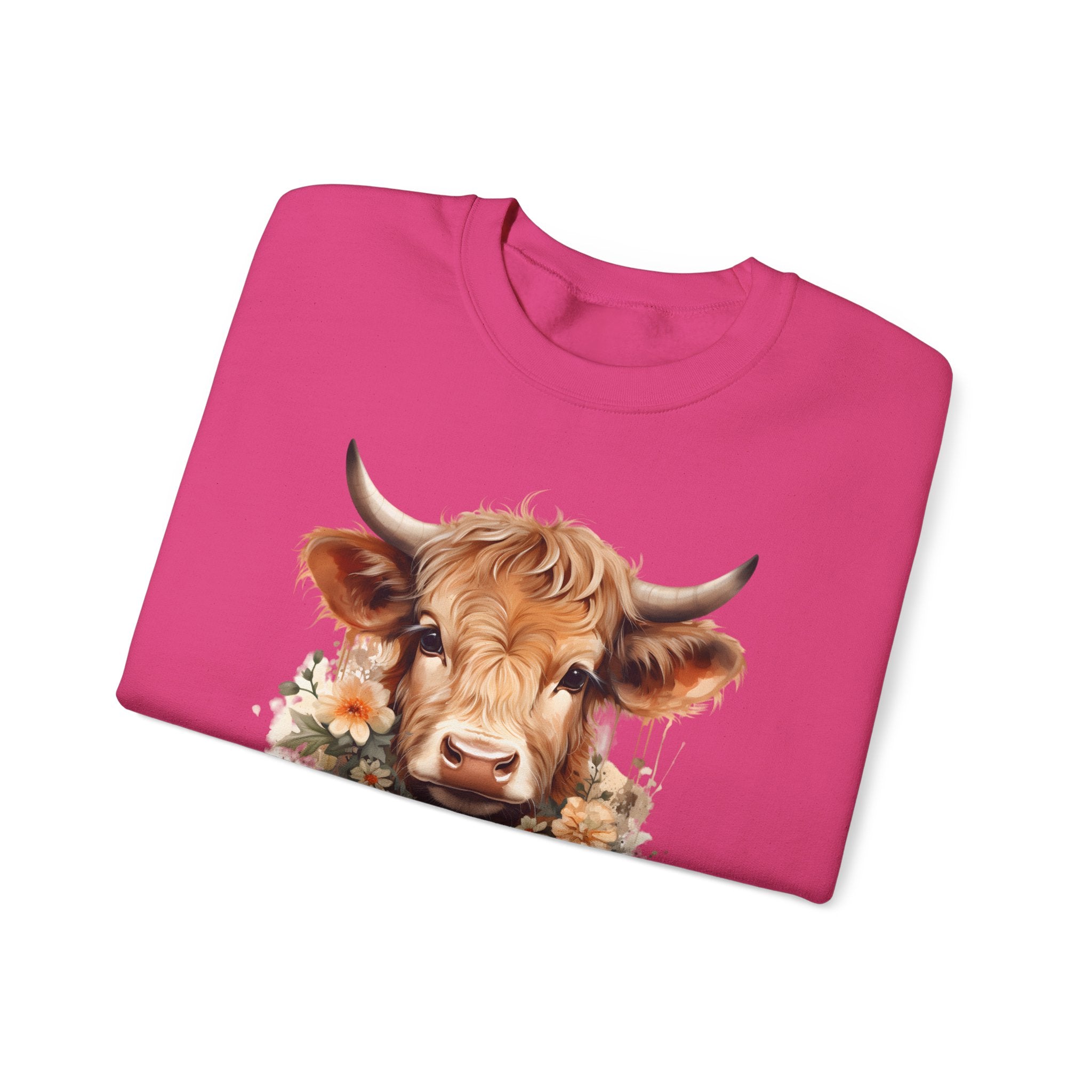 Cow Floral Crewneck Sweatshirt — Cute Cow Face with Daisies