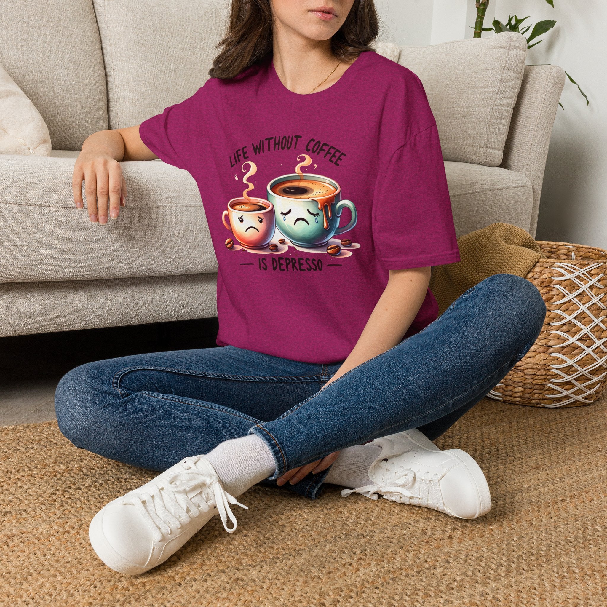 Coffee T-Shirt — "Life Without Coffee is Depresso" Cute Sad Coffee Tee